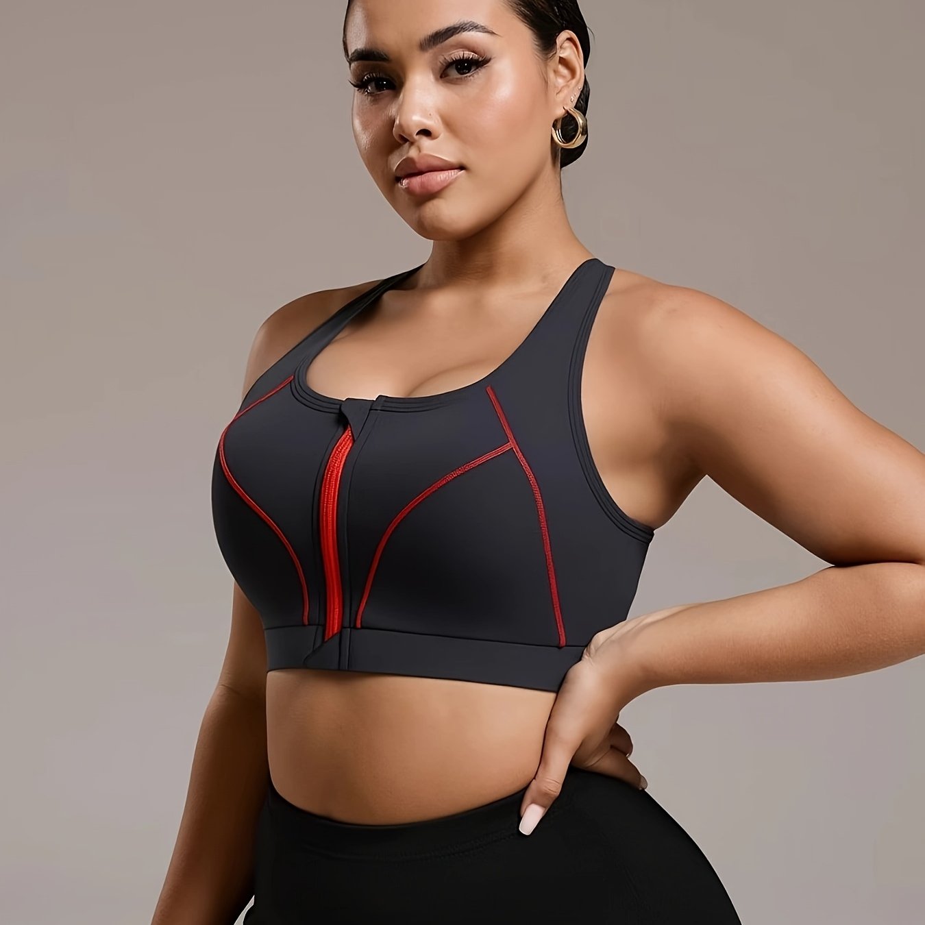 Plus Size Women Sports Bra with Front Zipper High Support Removable Pads