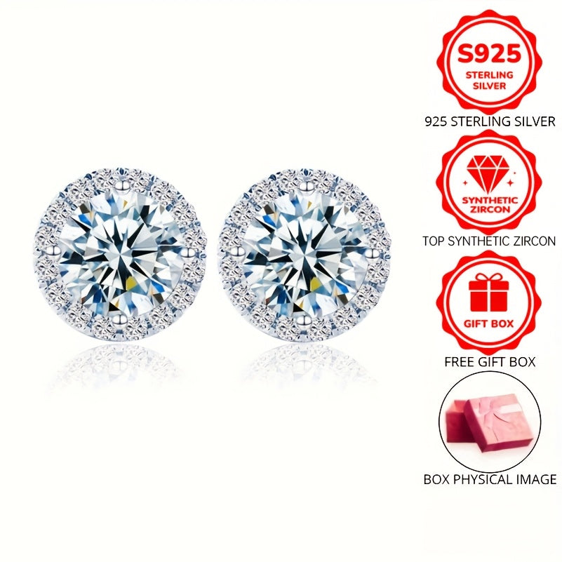 Sterling Silver Stud Earrings 8mm Cubic Zirconia Hypoallergenic Gift Box