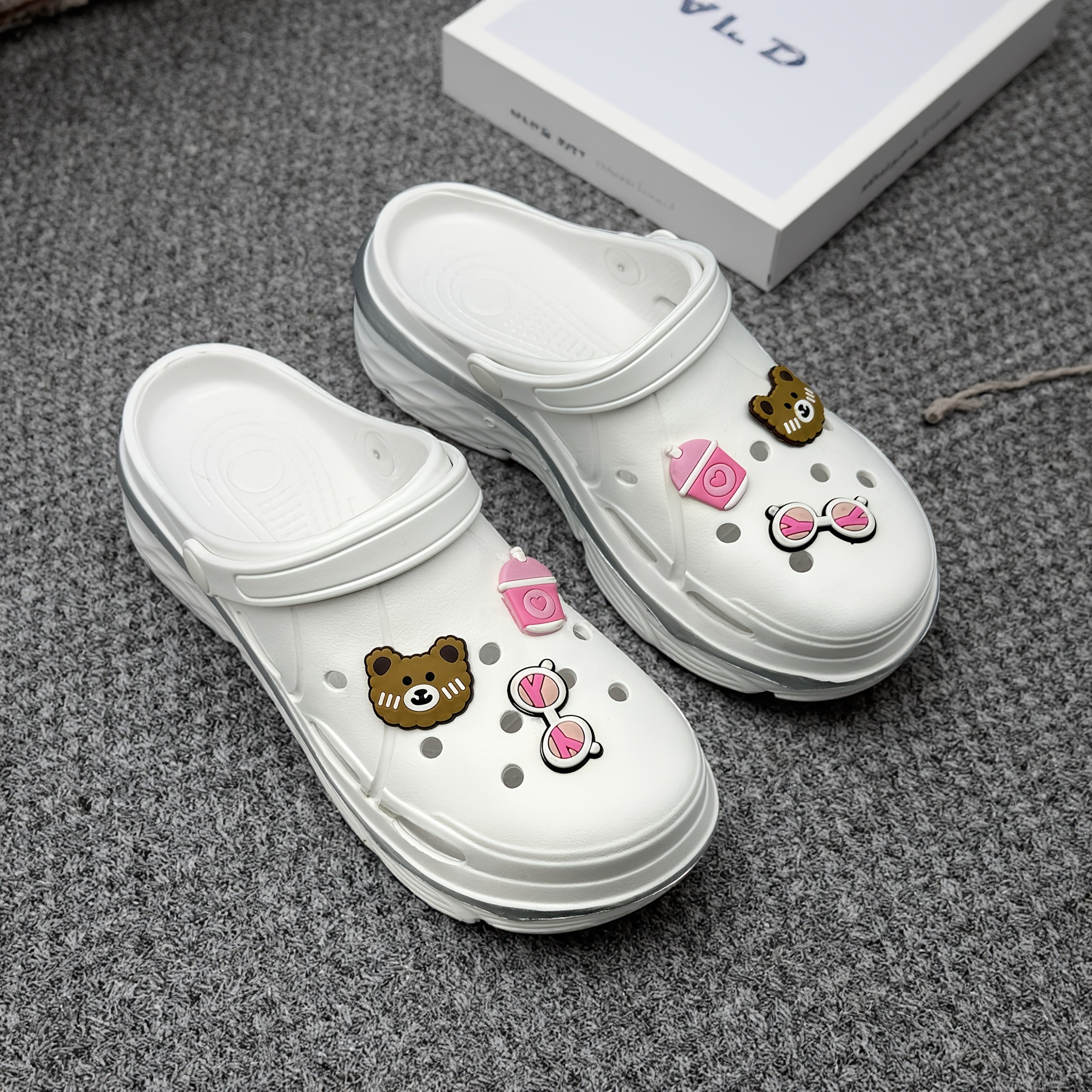 Women's Bear Cartoon Slippers EVA Clogs with Pink Bow Indoor Outdoor