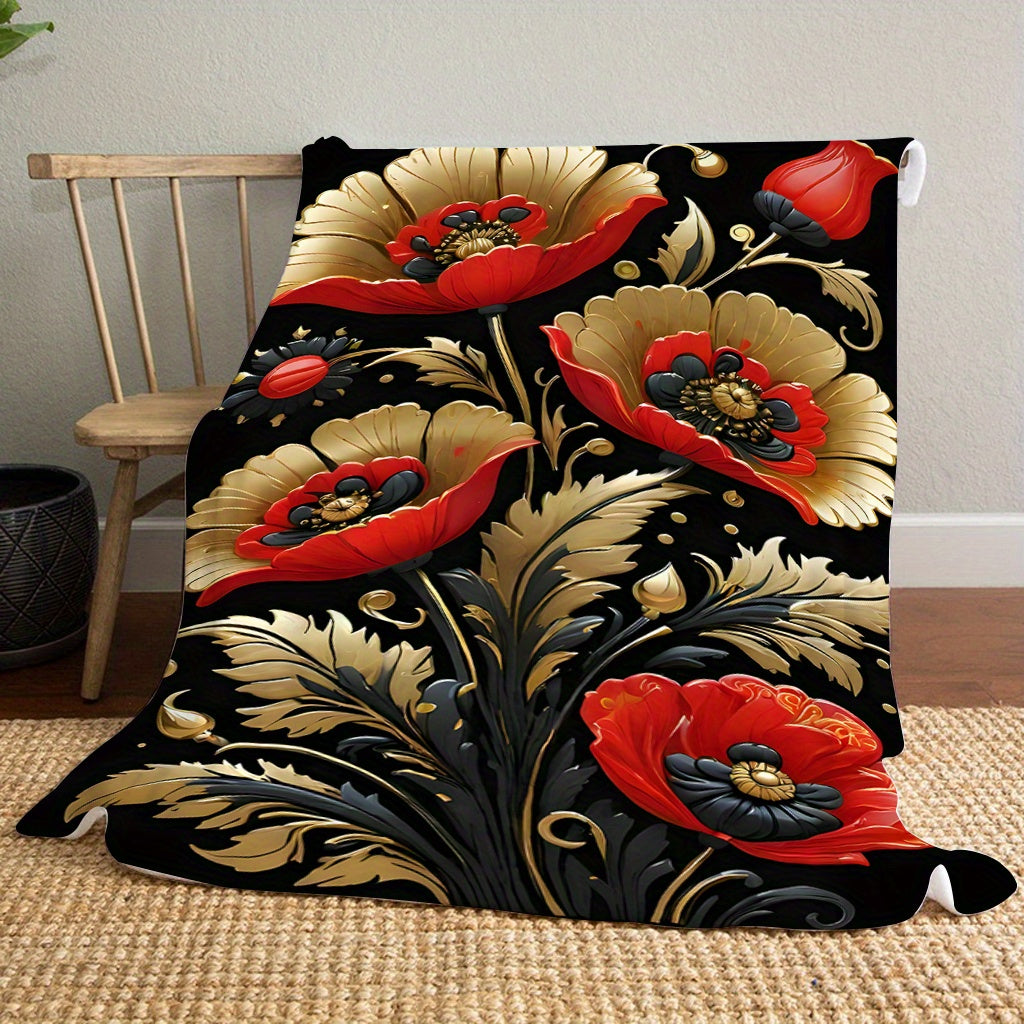 Floral Printed Fleece Throw Blanket for Living Room Bedroom Sofa All-Season Durable Polyester