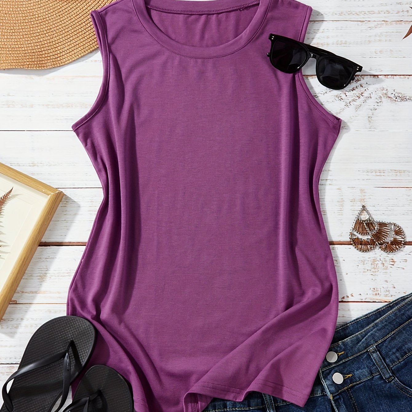 Plus Size Women's Olive Green Sleeveless Tank Top Casual Summer Wear