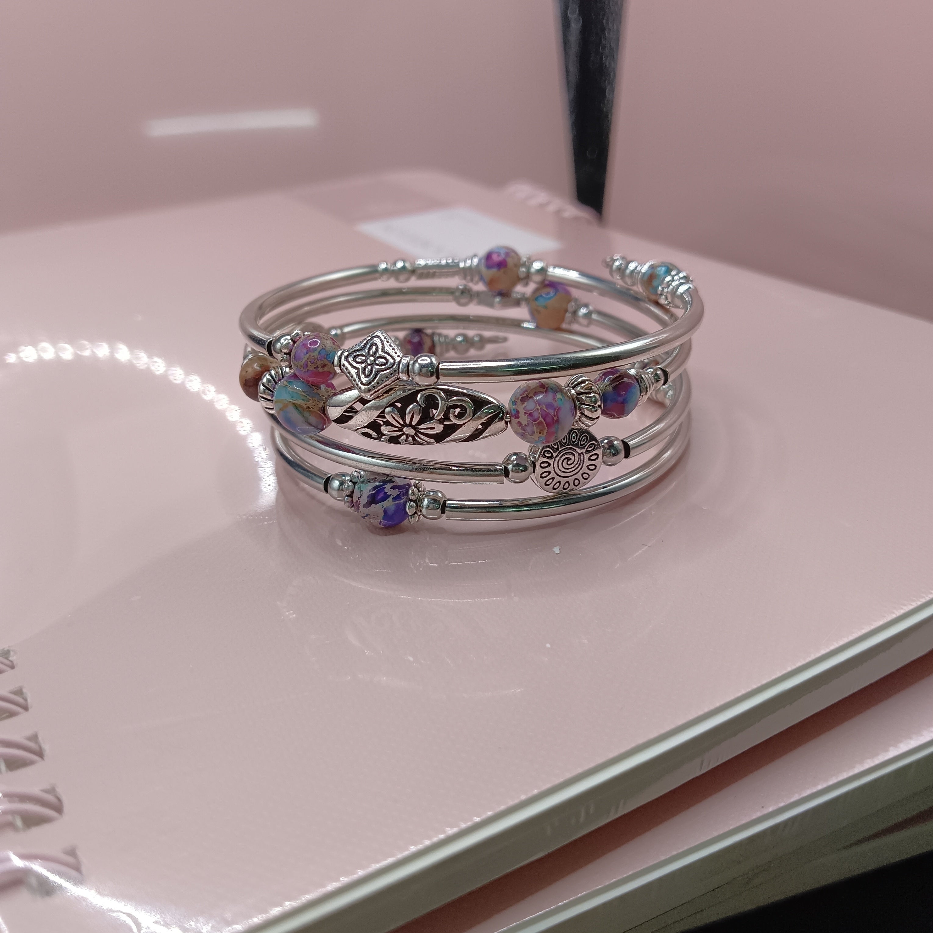 Bohemian Style Multi-Layered Crystal Bracelet with Turquoise Tiger's Eye Stones