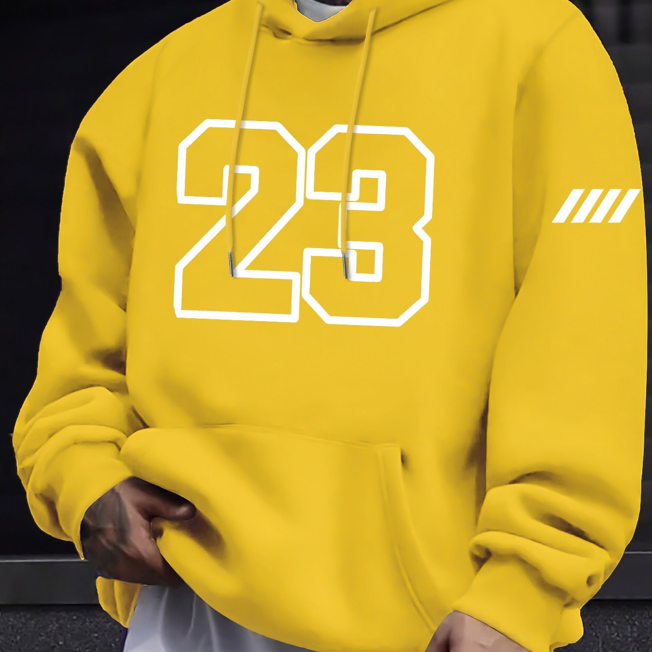 Men's Polyester Hoodie with Kangaroo Pocket, Casual Geometric Print for Fall and Winter