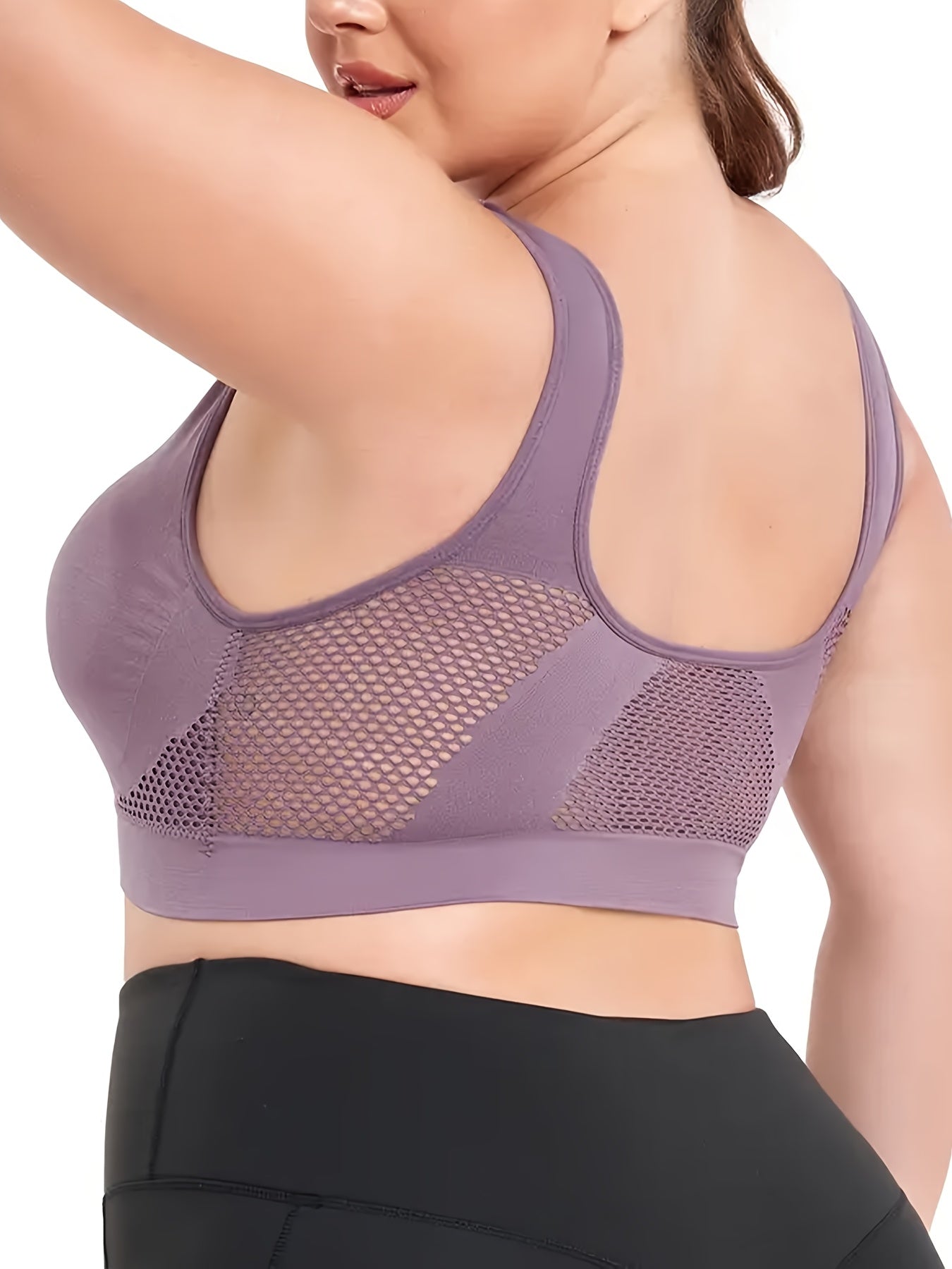 Plus Size Women's Breathable Mesh Wireless Padded Sports Bra Light Pink