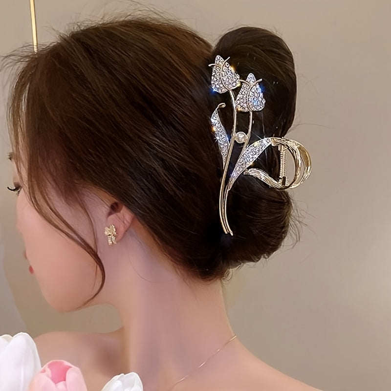 Large Shark Hair Clip for Women with Tulip Design and Thick Hair