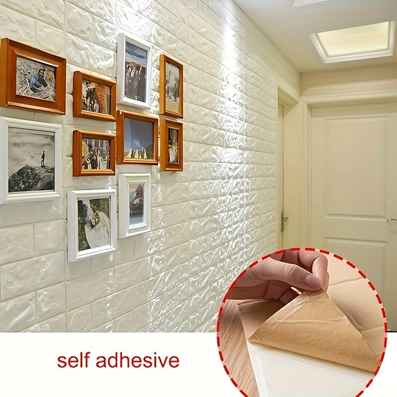 100pcs 3D Foam Brick Wallpaper Self-Adhesive Waterproof Easy to Clean for Kitchen Living Room Bedroom