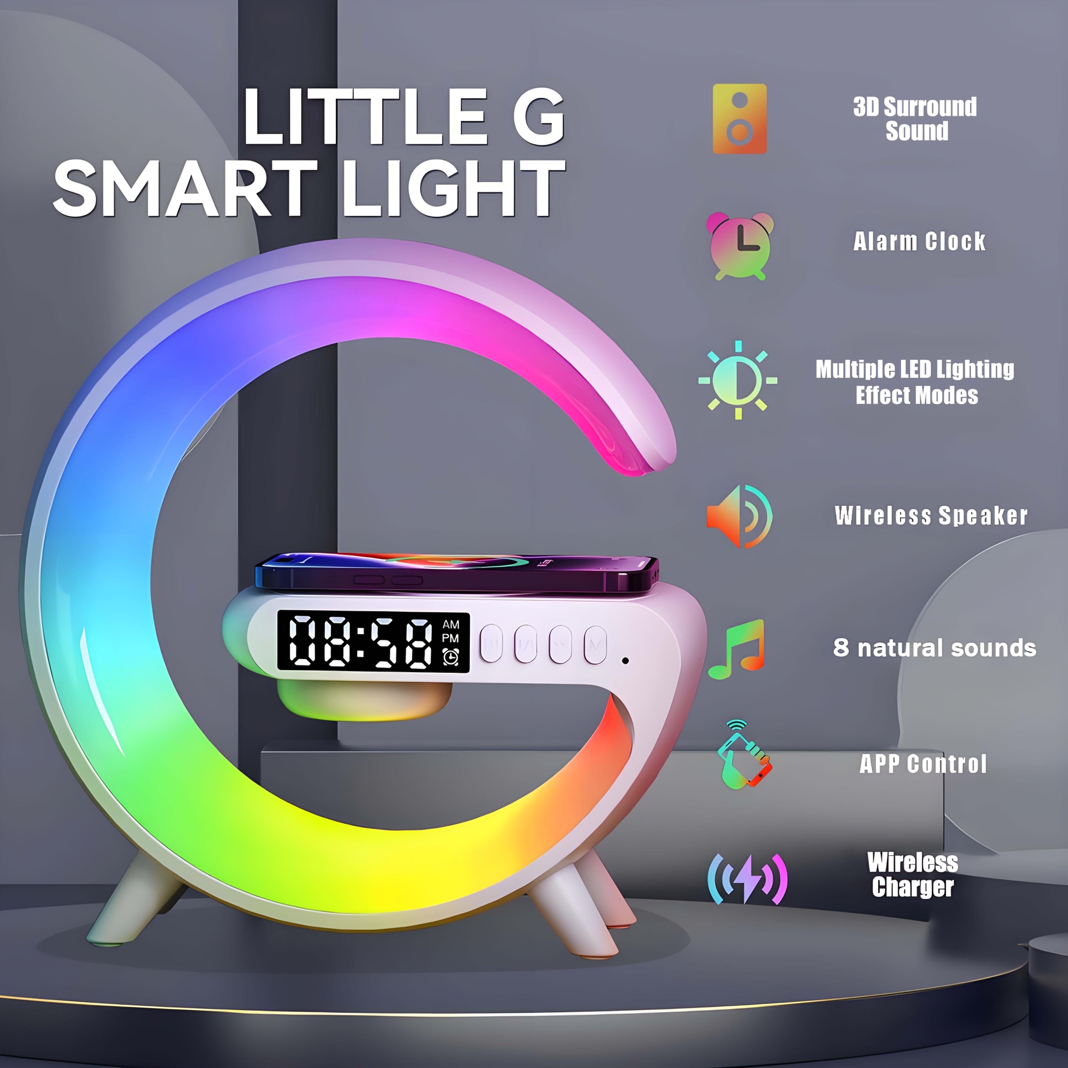 Smart LED Table Lamp with Music Player Alarm Clock and Ambient Light
