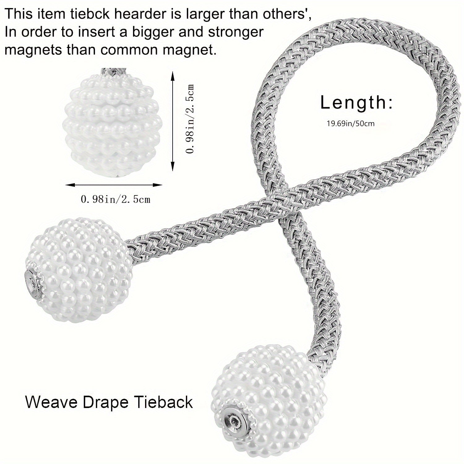 Set of Four Magnetic Curtain Tiebacks with Pearl Ball Decor for Living Room and Bedroom