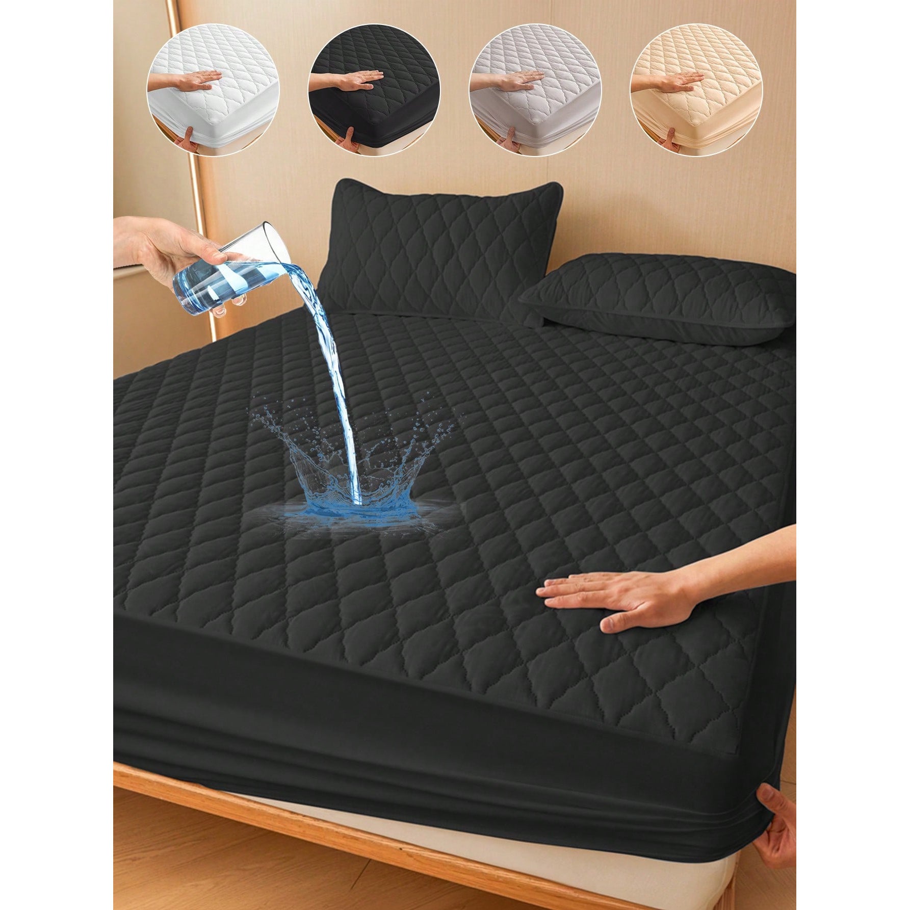 Waterproof Fitted Sheet Gray 30cm Deep Pockets Soft Polyester for Bedroom