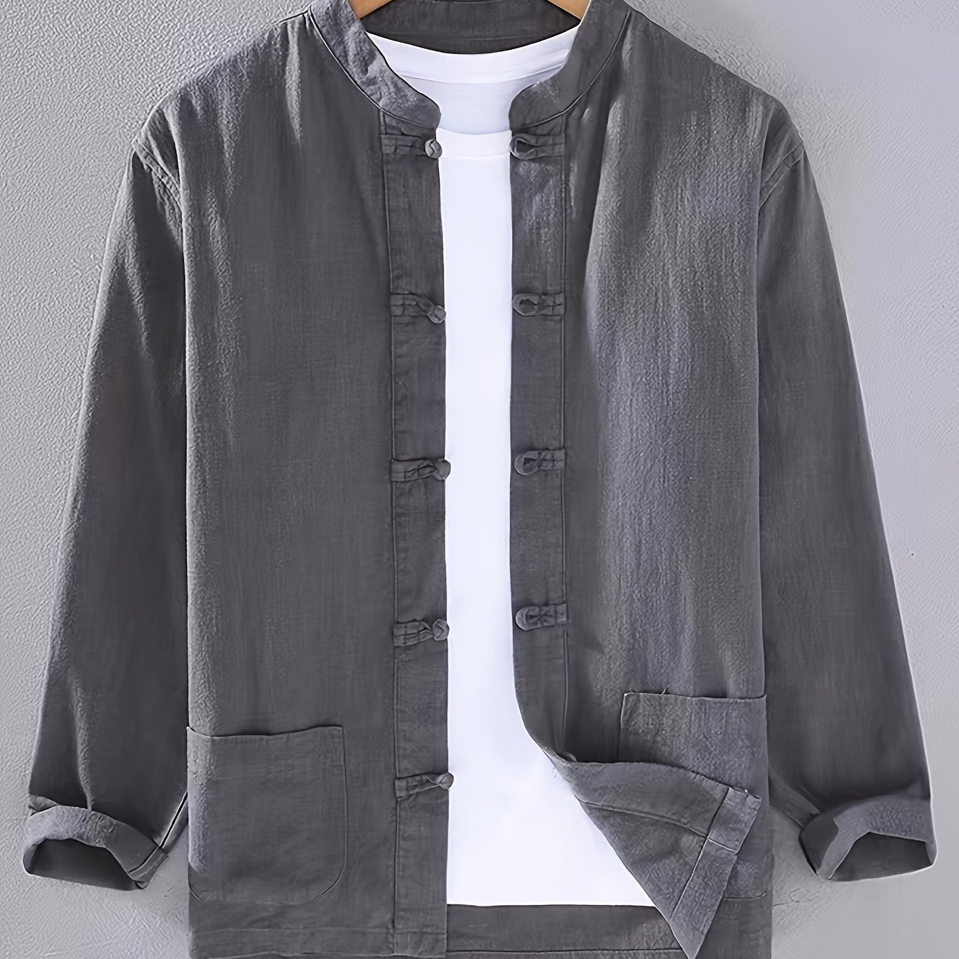 Мужская хлопковая традиционная туника в стиле Тан, верхняя рубашка, однотонный цвет, стойка воротник, повседневный весенний китайский размер
