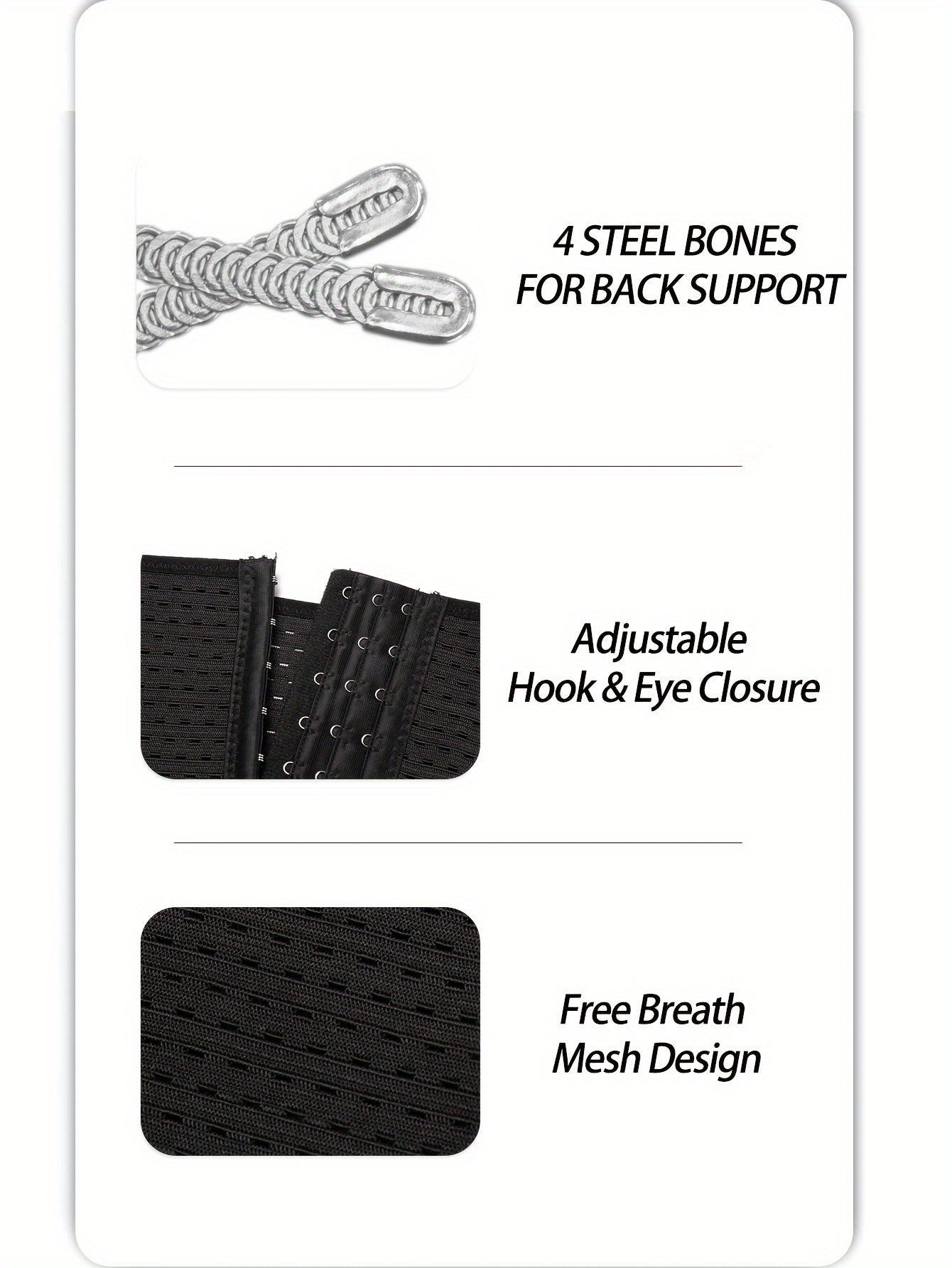 Erkaklar uchun nafas oladigan to'rli bel bog'ichi, 3 qatorli tugma va 4 po'lat suyak bilan qorin nazorati uchun, kundalik kiyish uchun ideal.