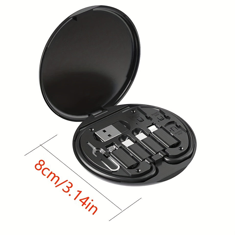 Chegaralararo sayohat uchun ko'p funksiyali besh-in-bir ma'lumot kabeli bilan PD mobil telefonini zaryadlash uchun saqlash qutisi.