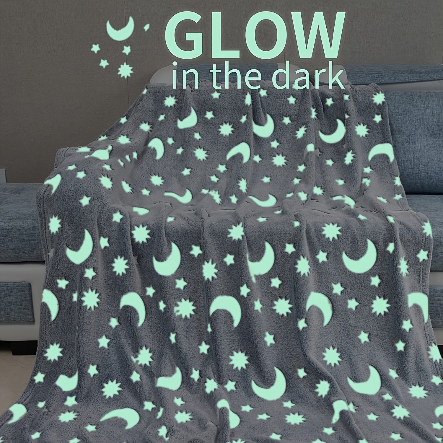Glow-in-the-Dark Star and Moon Throw Blanket Soft Hypoallergenic Cozy for Bedroom Living Room
