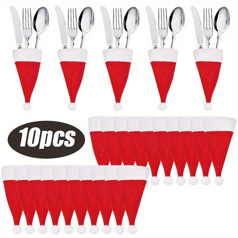 Mini Santa Hat Cutlery Holders for Christmas Dinner Decorations 5/10/20 Pcs Red