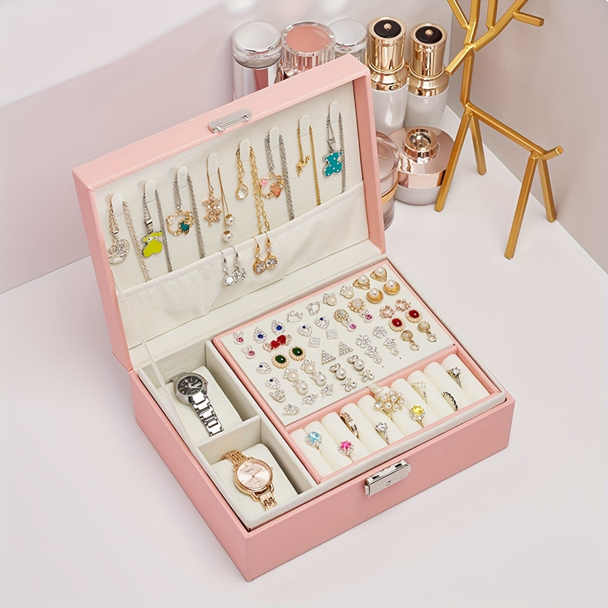 Double Layer Jewelry Organizer Box for Women Storage Accessories Gift