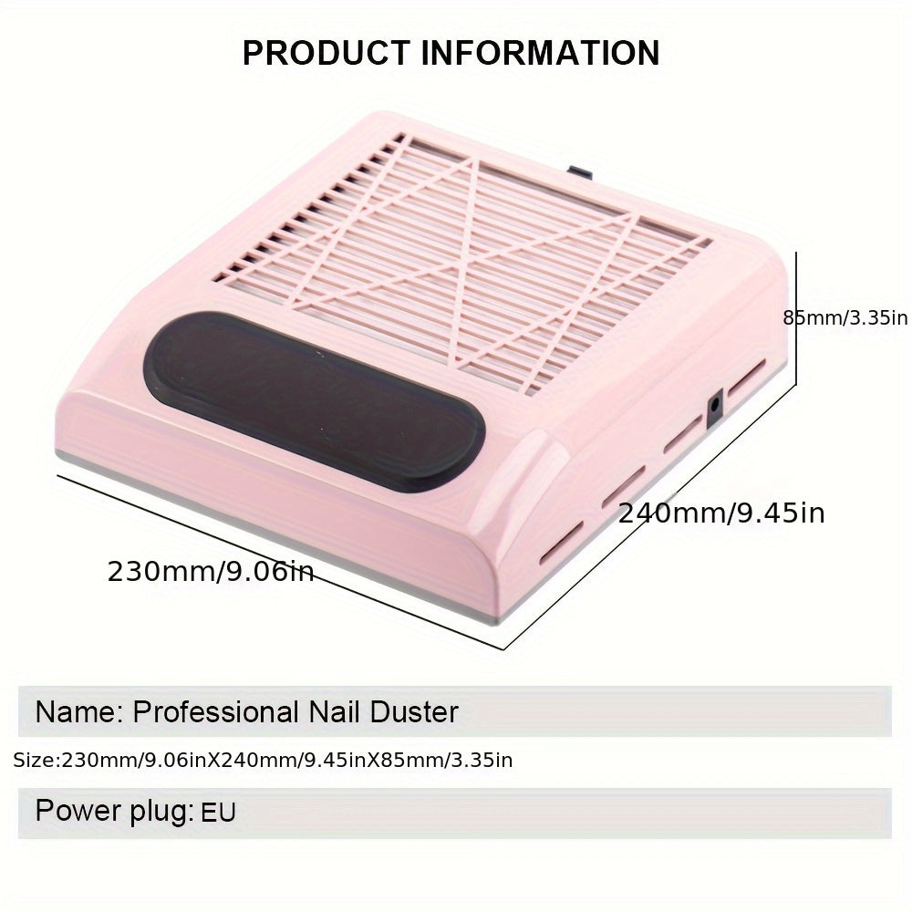 Yuviladigan filtrga ega yuqori quvvatli tirnoq changini vakuum tozalagich, salonlar yoki uyda professional tirnoq va oyoq san'ati xizmatlari uchun ideal.