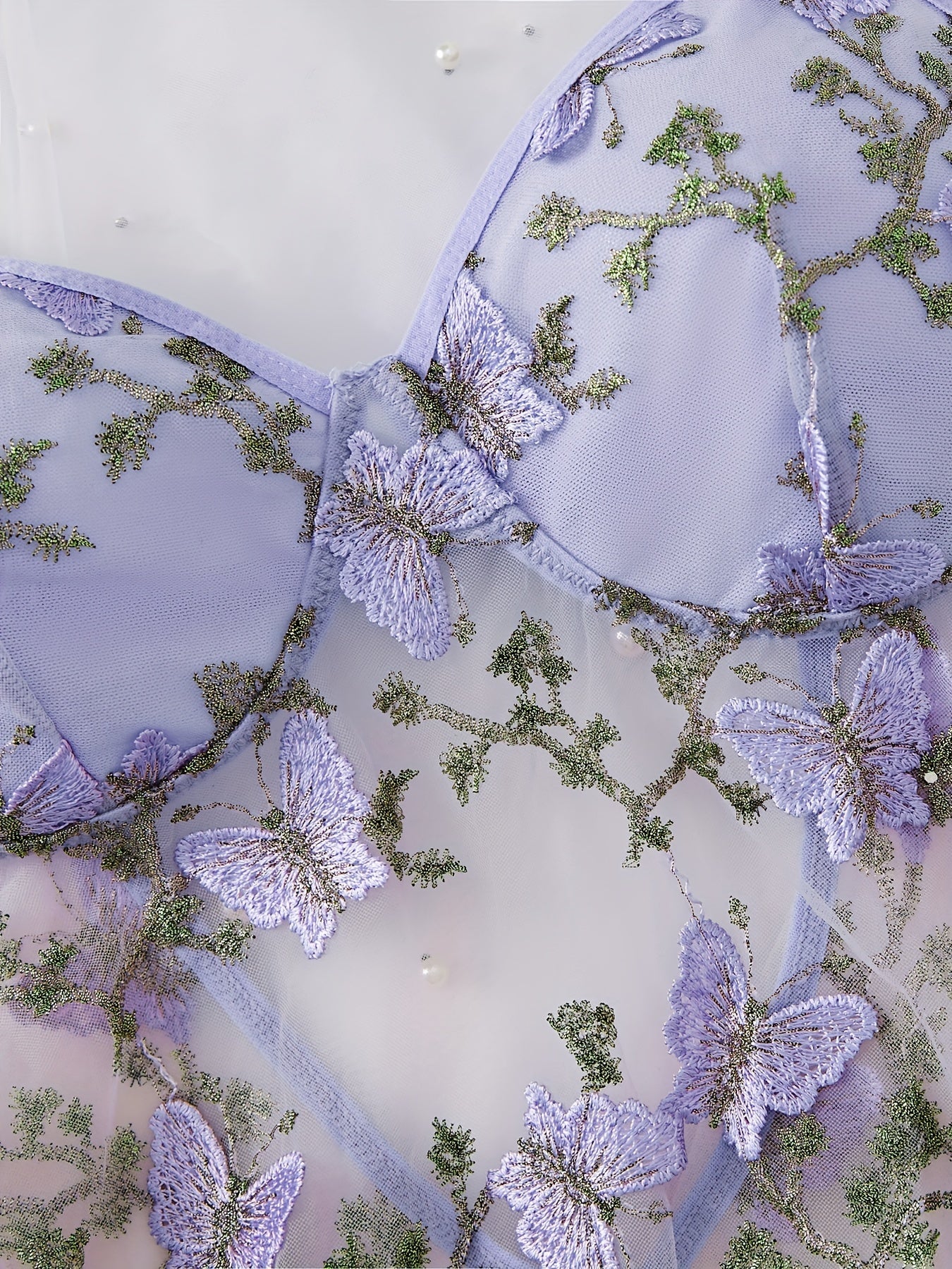 Conjunto de ropa de dormir con malla mariposa para mujer con vestido slip y lencería sexy tanga