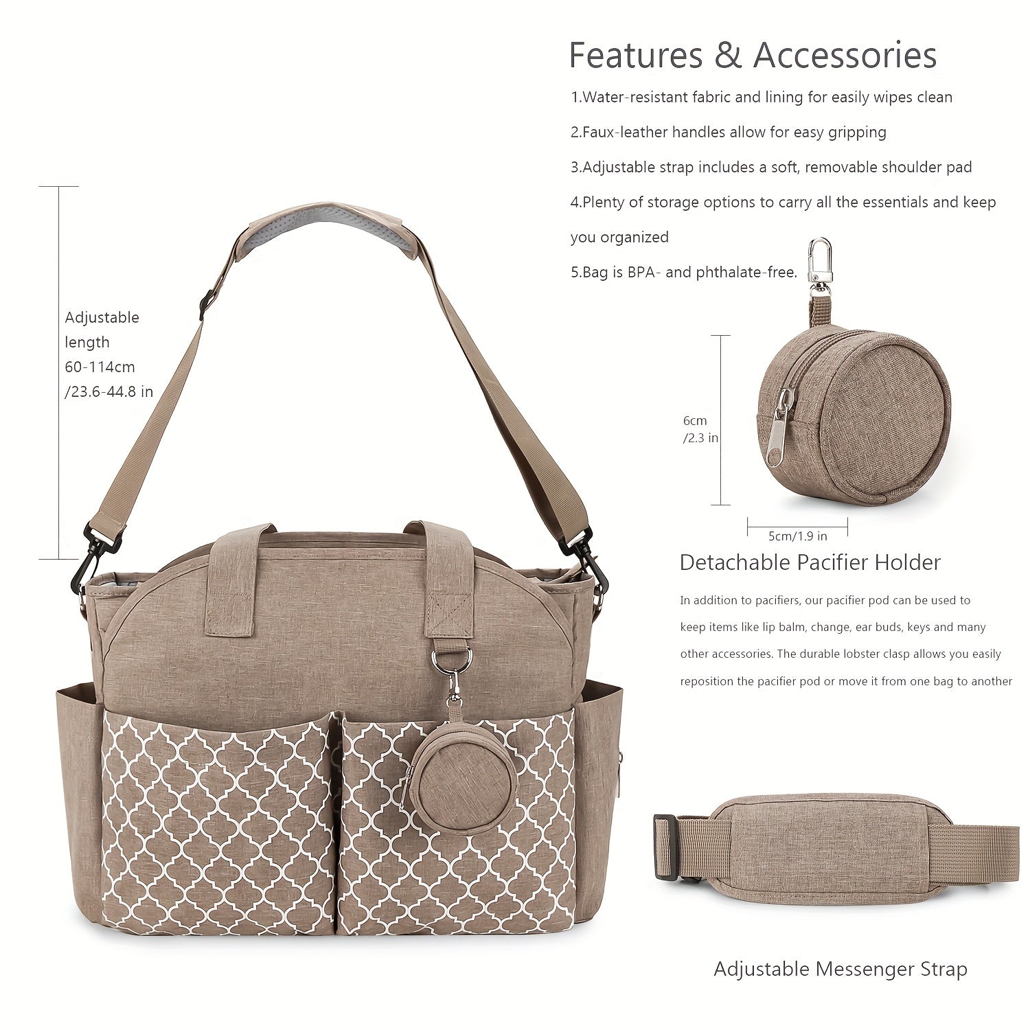 Bolsa de mamá con soporte para biberón de patrón geométrico para madre y bebé para llevar