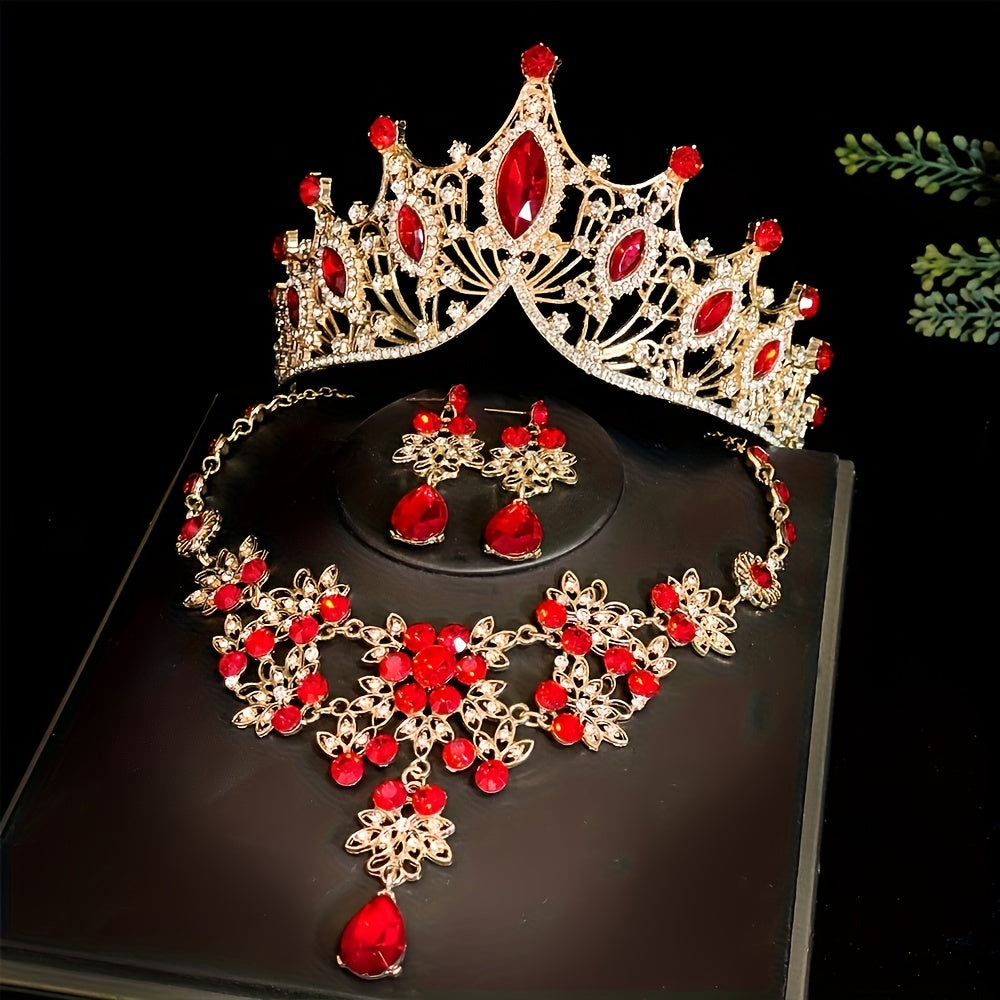 Bridal Jewelry Set Rhinestone Necklace Earrings Crown Wedding Accessories for Brides