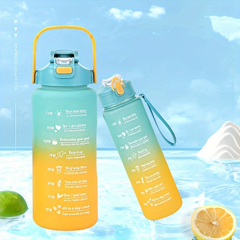 Set of 3 Motivational Water Bottles 2000ml 800ml 300ml with Straw and Sleeve