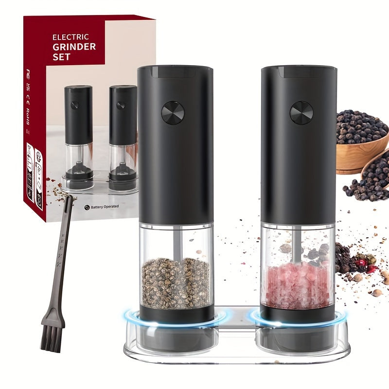 Electric Non-Rechargeable Battery Spice Grinder Set with Transparent Chamber for Home Cooking
