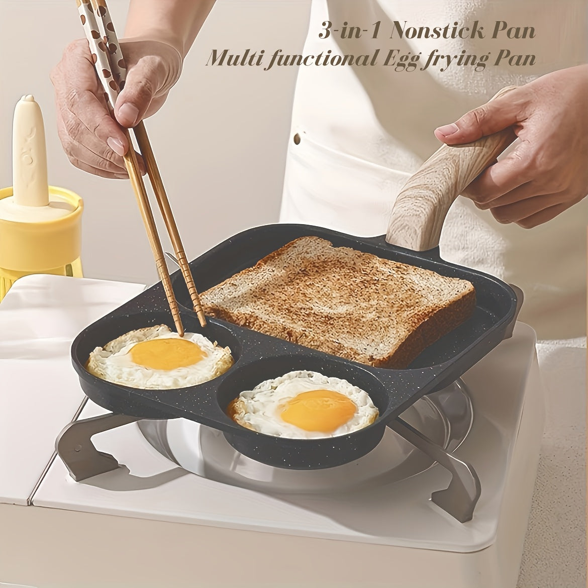 3-in-1 Non-Stick Aluminum Frying Pan for Eggs and Pancakes Induction Gas Stove Multi-Section Breakfast Skillet
