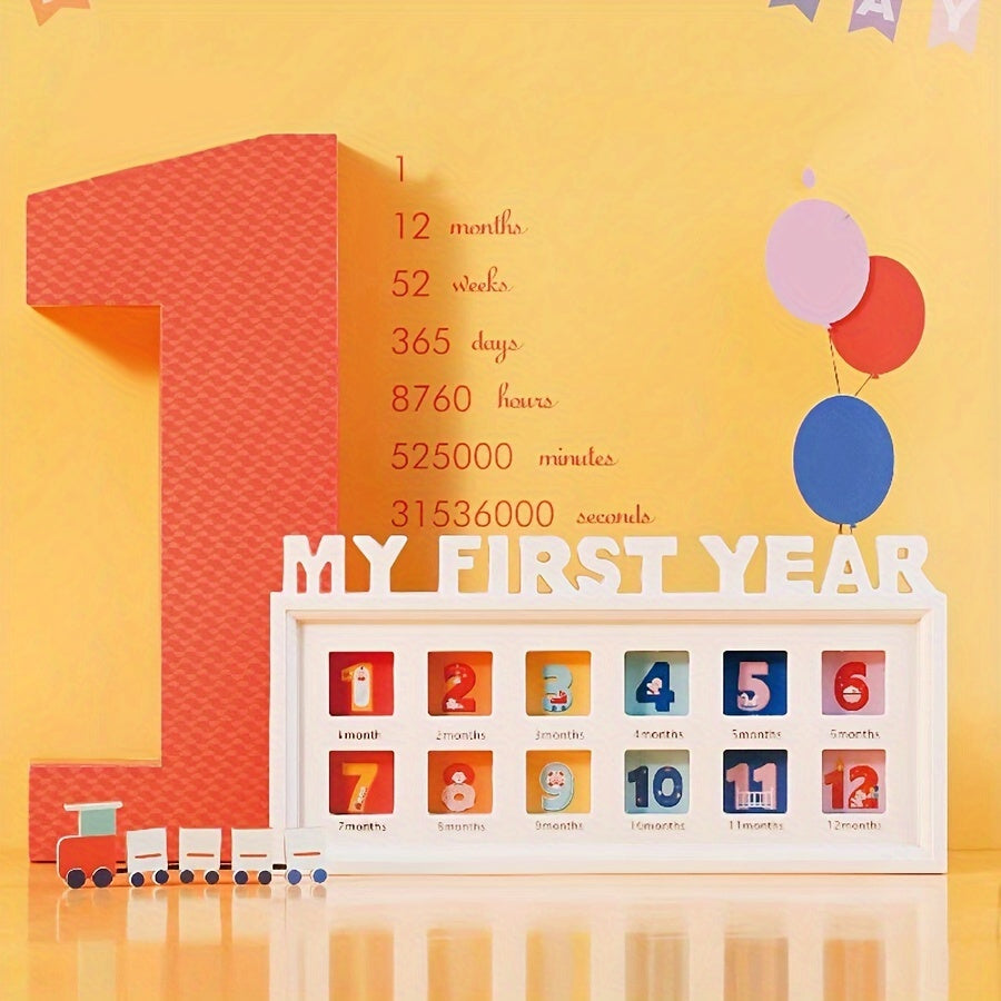 Marco de fotos de luna llena de un año para pared o exhibición en estantería del crecimiento del bebé