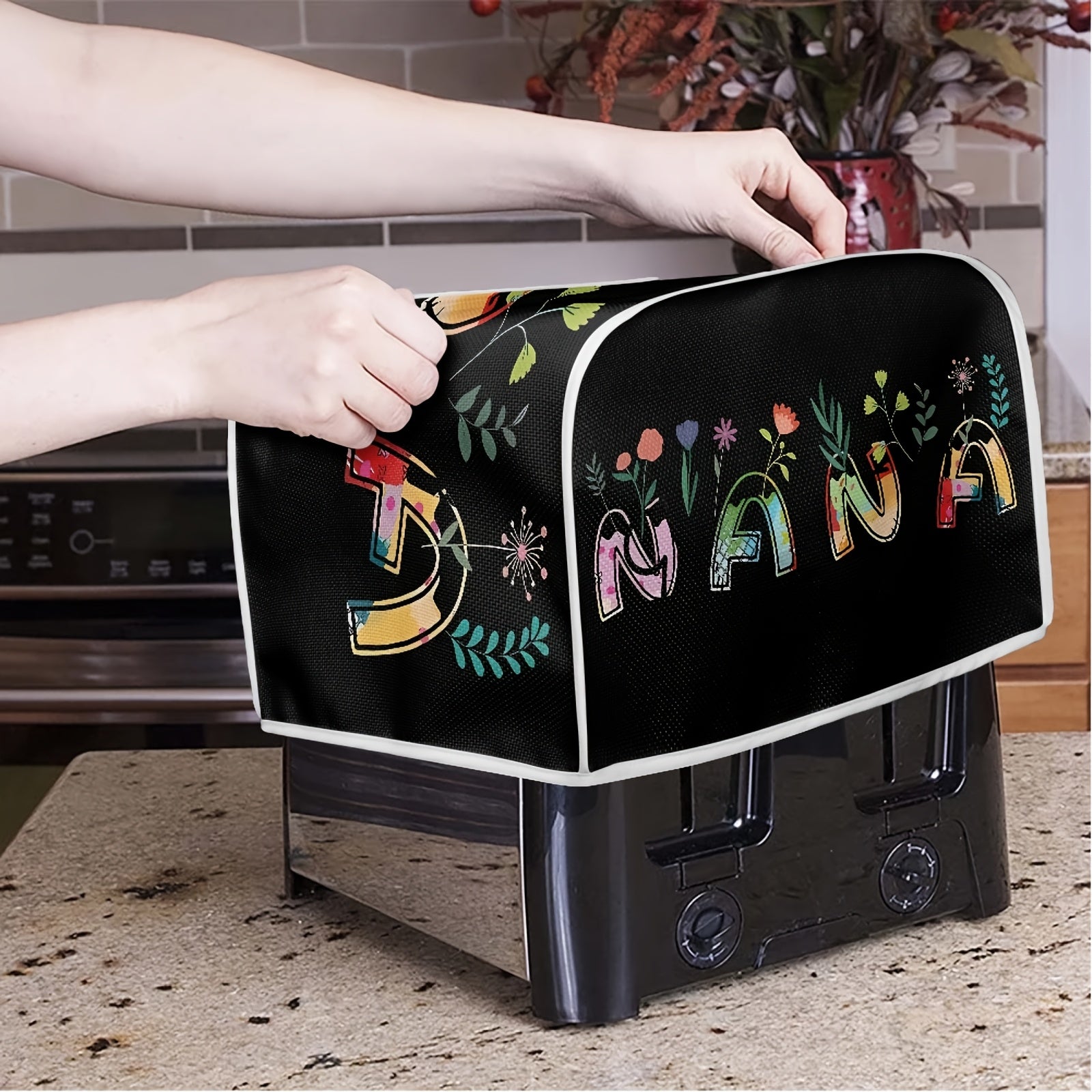 2-Slice Wide Slot Toaster Cover with Letter Print Dustproof and Washable
