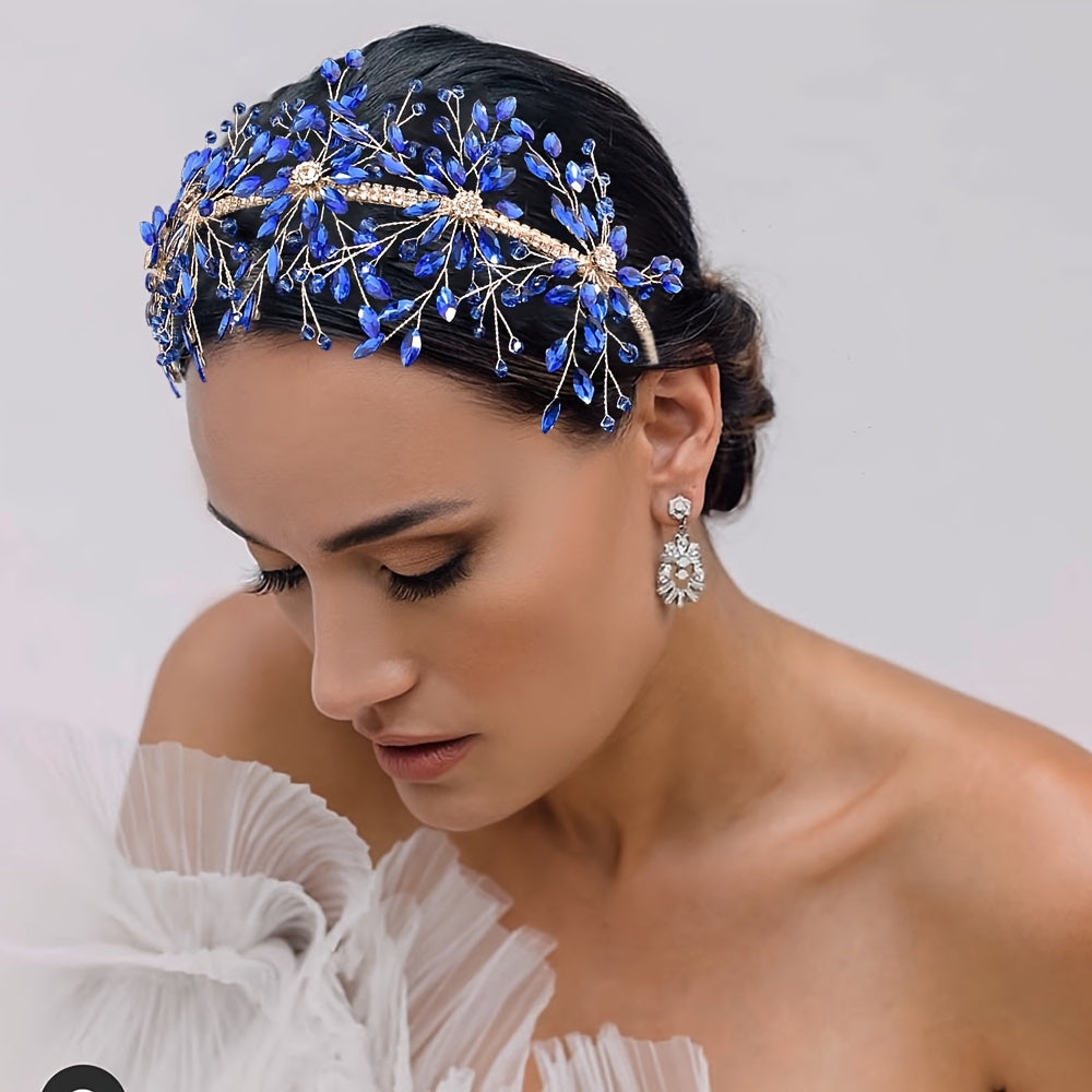 Diadema de novia bohemia con tiara de pedrería y cuentas, accesorio de boda en rojo, verde y azul