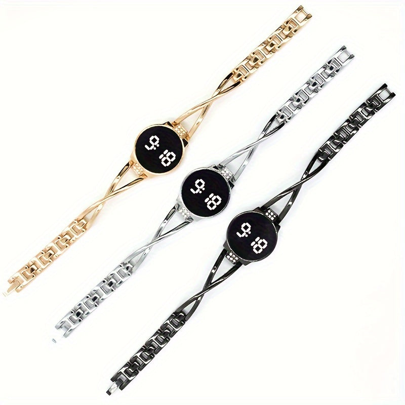 Ayollar uchun LED sensorli ekran po'lat bangle soat zamonaviy moda uslubiga mos