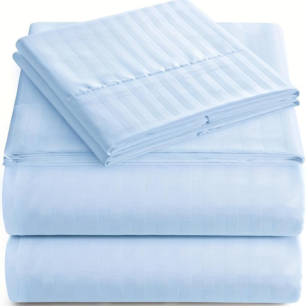 Luxury Striped Sheet Set 4 Pieces 1800 Thread Count Microfiber Deep Pockets Breathable
