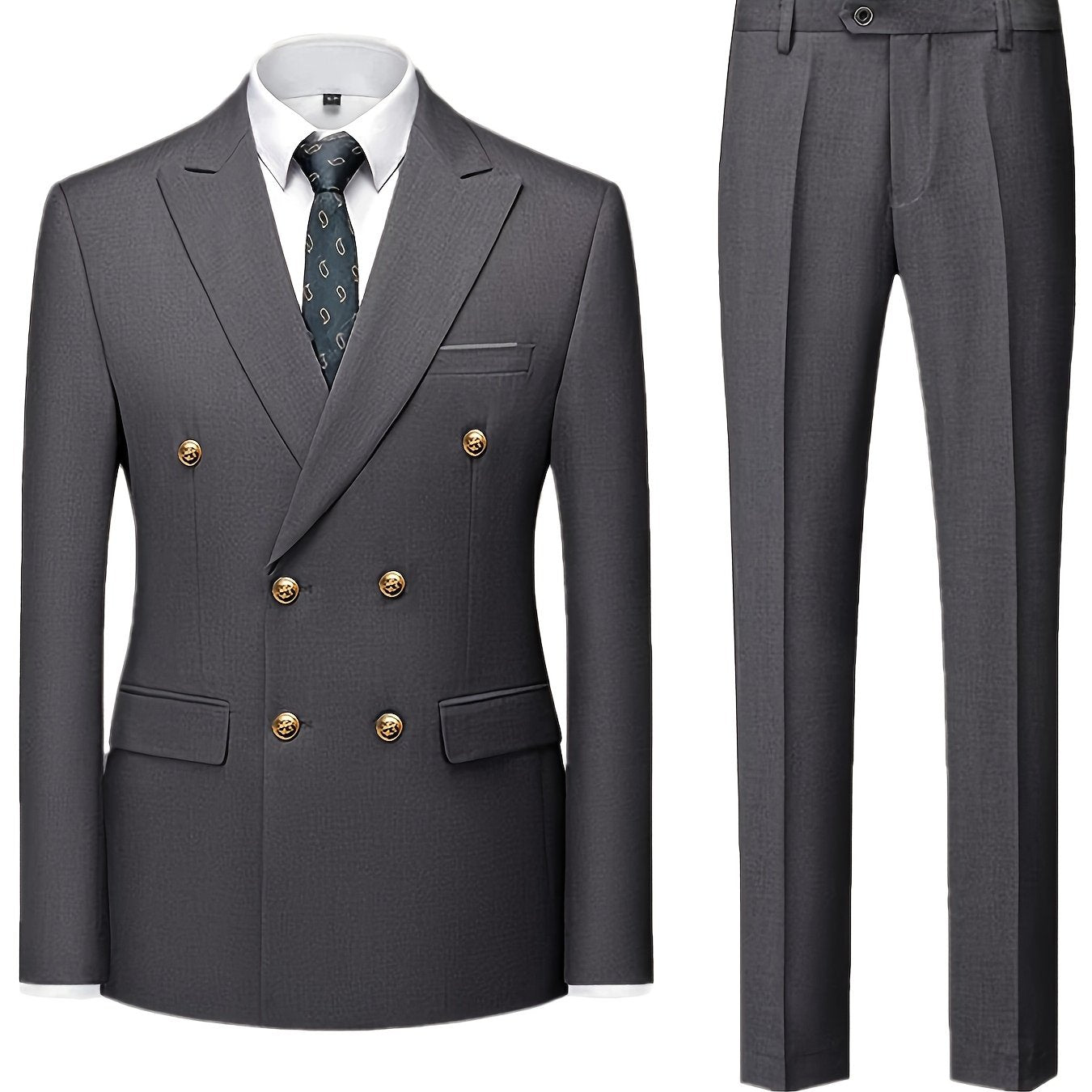 Men's Light Blue Slim Fit Double-Breasted Blazer and Pants Set for Formal Occasions
