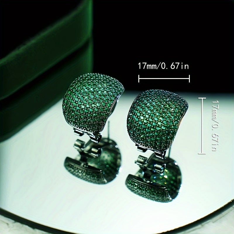 Green Cubic Zirconia C-Shaped Stud Earrings for Women