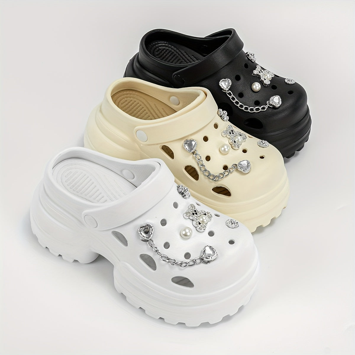 Women Silver Bear Chain High Heel Shoes 10cm Hole Style