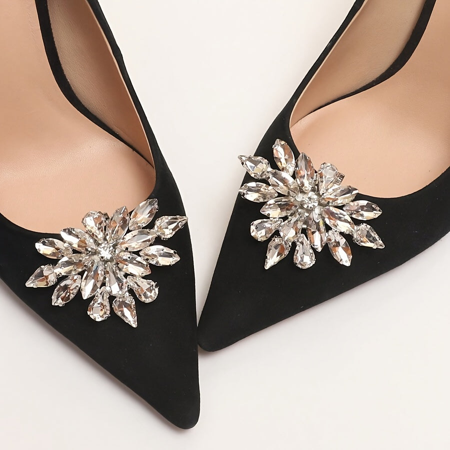 Women Rhinestone Flower Shoe Clips Set of 2 Removable Accessories