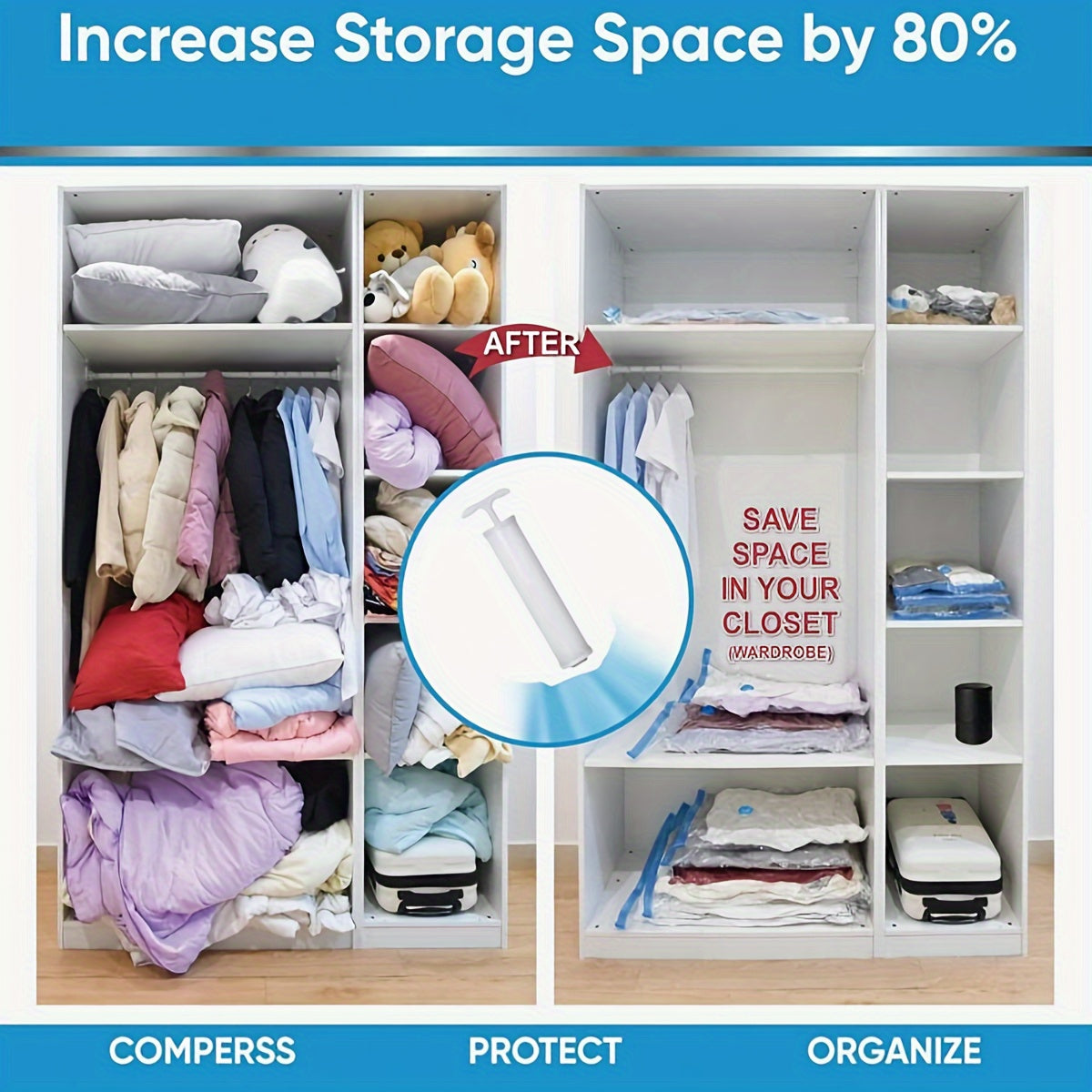 Комплект из 4 вакуумных компрессионных мешков для хранения одежды и организации путешествий