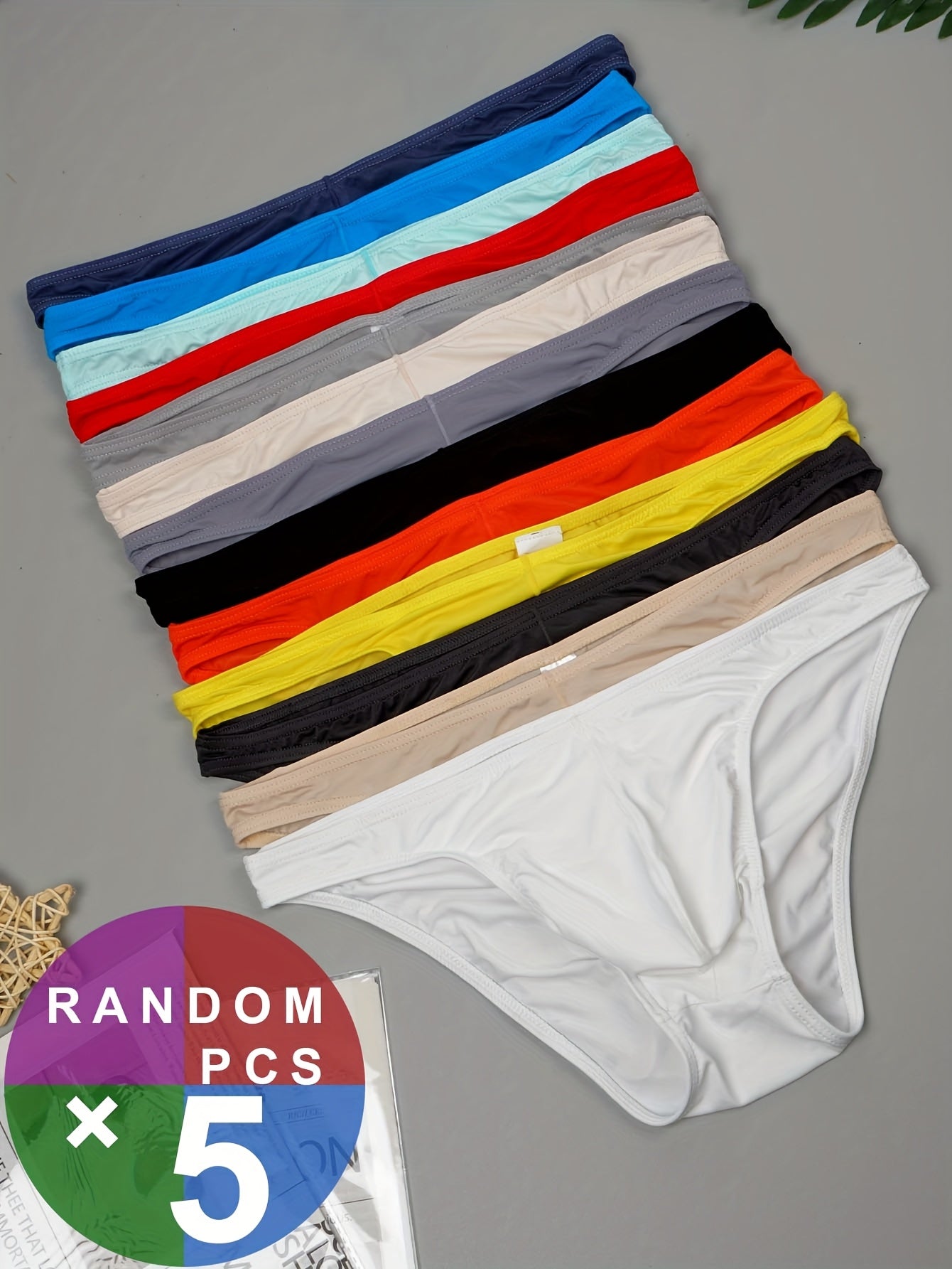 Мужской набор дышащих трусов 5 шт. ассорти цветов, нейлон-эластан, высокая эластичность, полупрозрачные