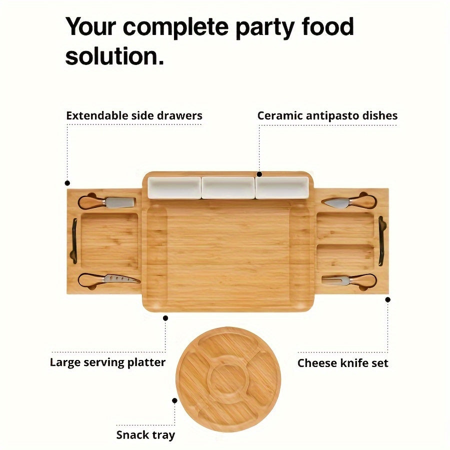 "Suyuq go'sht taxtasi to'plami, pishloq taxtasi va pichoq bilan, pishloq va go'sht uchun katta bambuk plitka - ayollar, juftliklar uchun mukammal sovg'a, to'y yilligi yoki uyga ko'chish uchun"