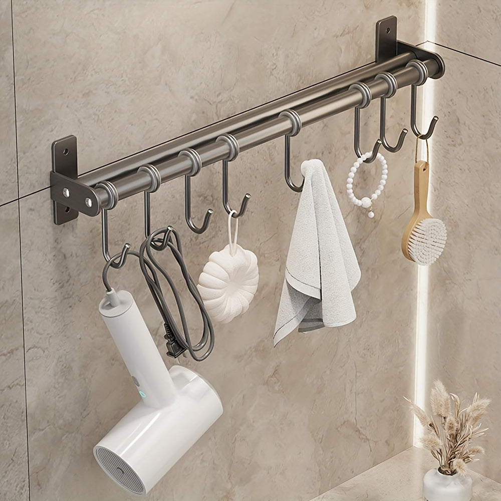 Wall-Mounted Steel Storage Rack with Hooks for Kitchen and Entryway Organizer