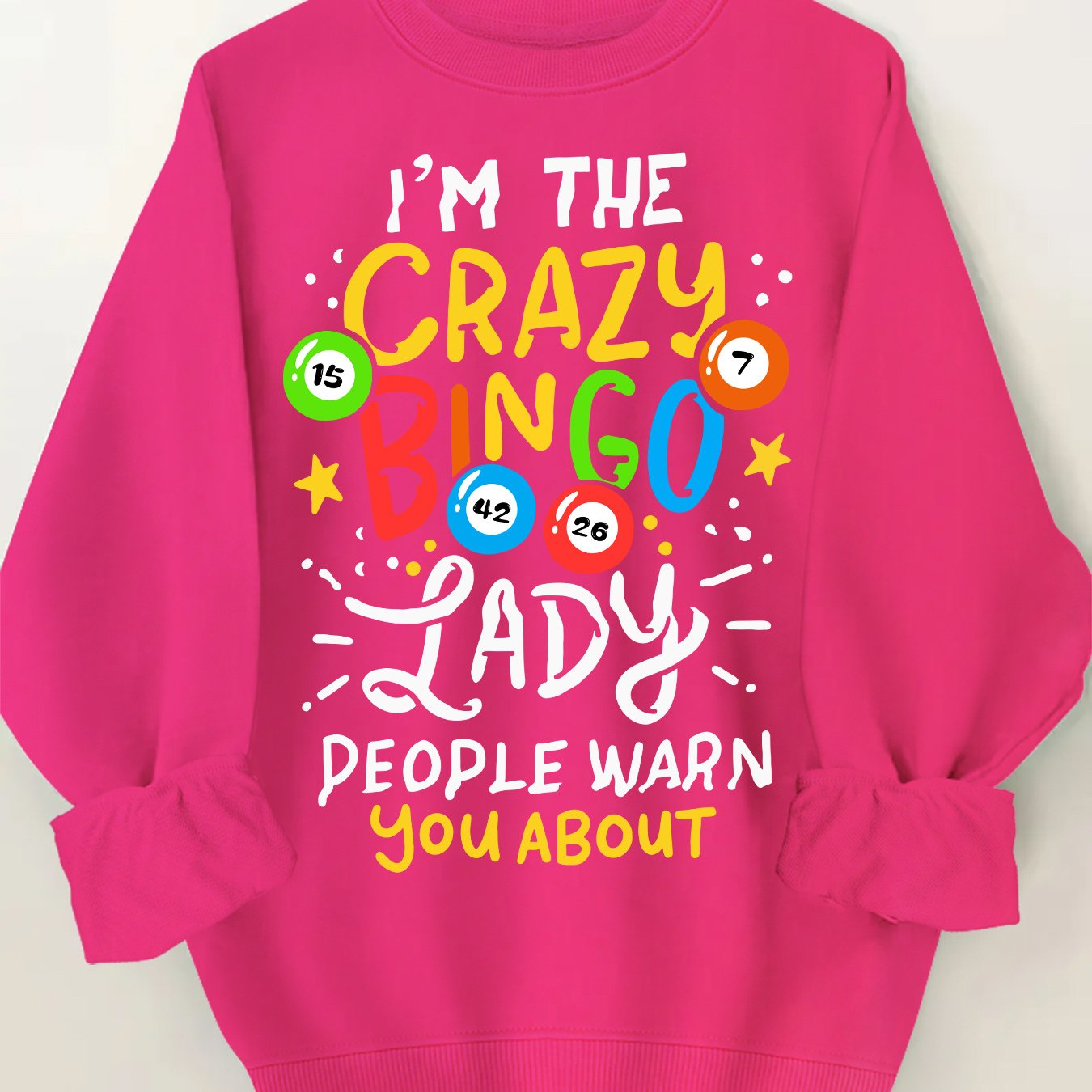 Plus Size Women's Crew Neck Sweatshirt with Crazy Bingo Lady Print Casual Long Sleeve Pullover