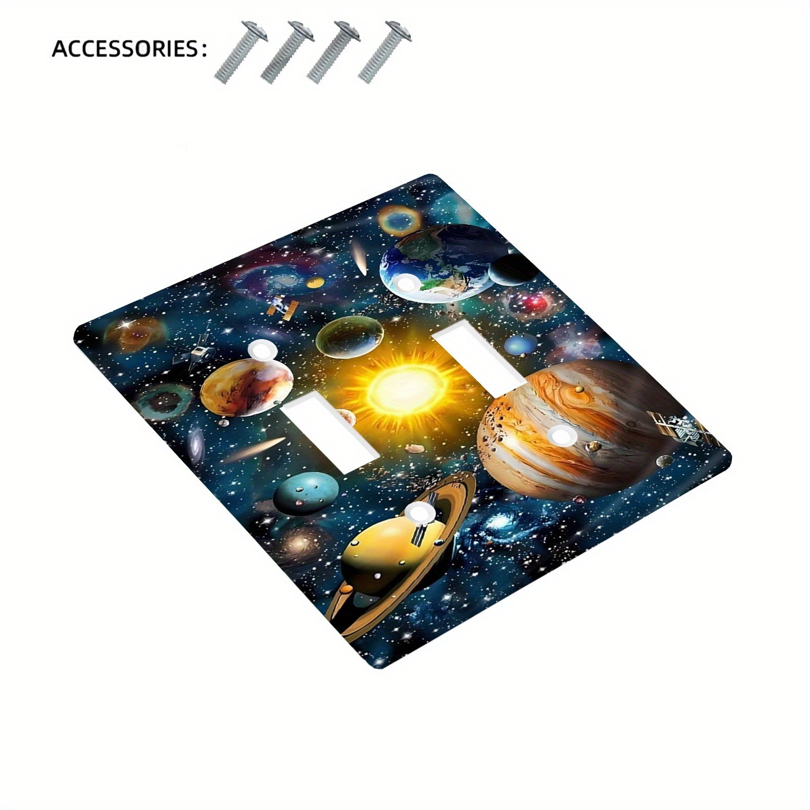 Cubierta de placa de pared con temática espacial 3D para interruptores de 1 y 2 gang, decoración decorativa para el hogar