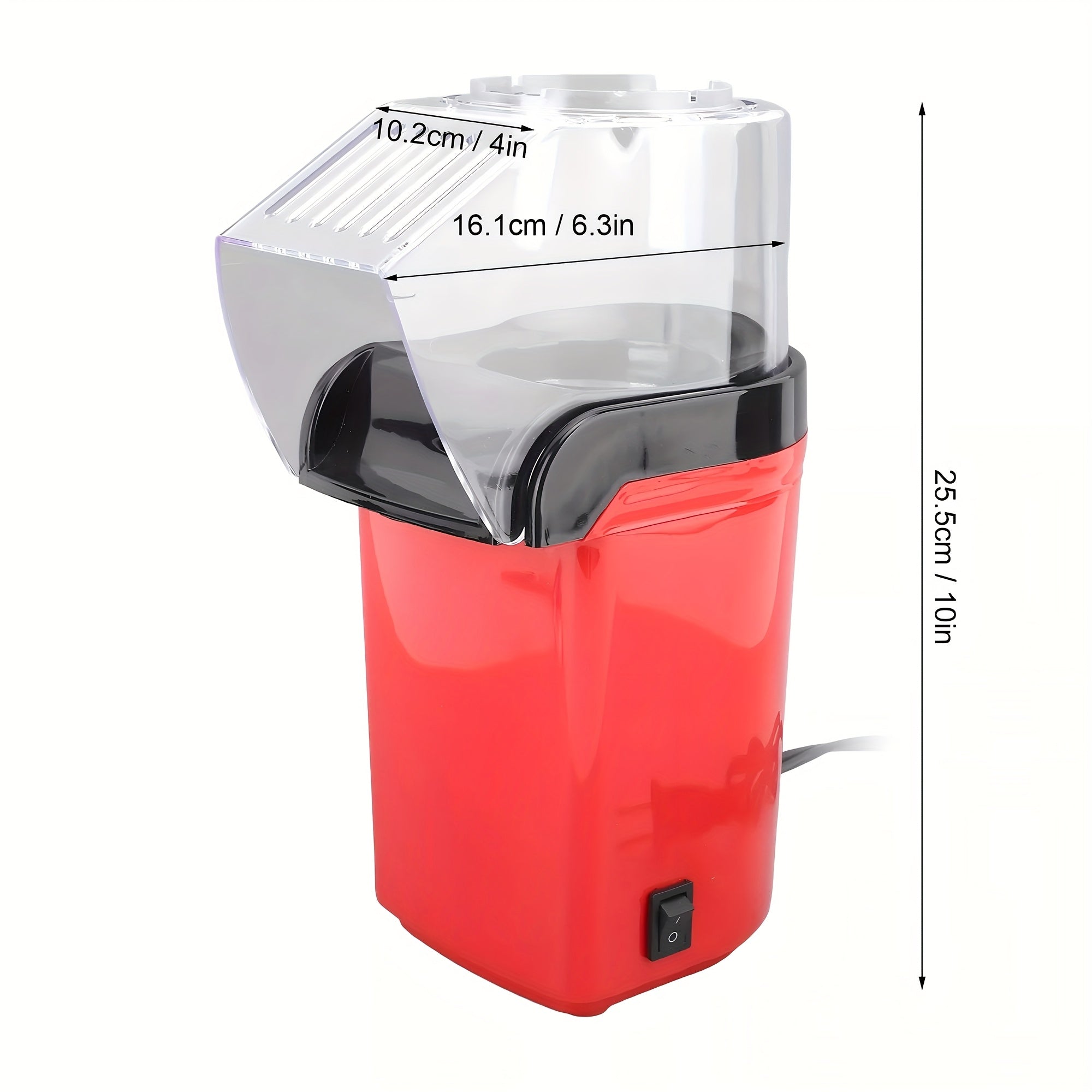 1200W Electric Popcorn Maker Oil-Less Red Black for Home Movie Nights Parties