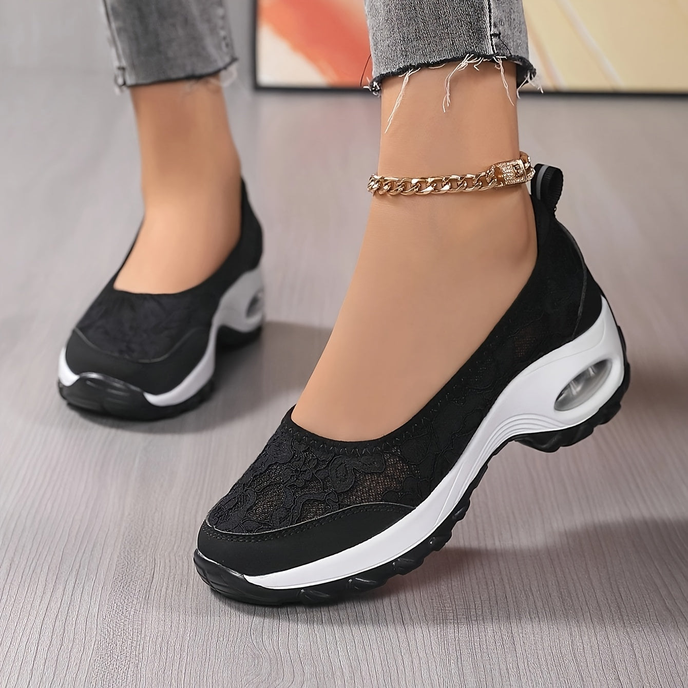 Women's Summer Casual Sneakers White Slip-On Low-Top Floral Fabric Lightweight