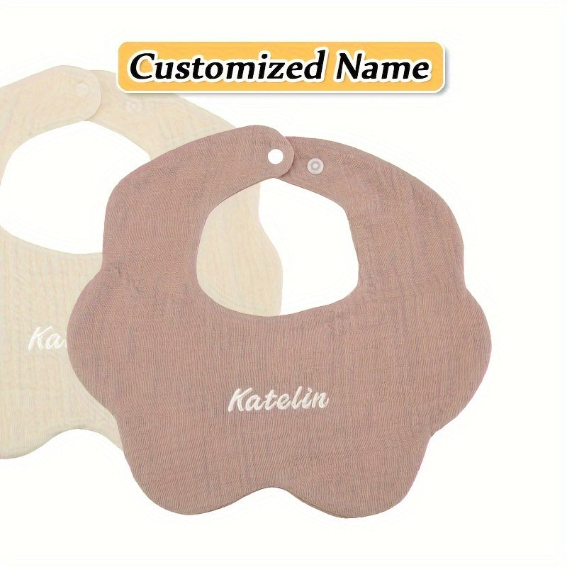 Set of 4 Children's Absorbent Cotton Bibs with Custom Name Option for Kids