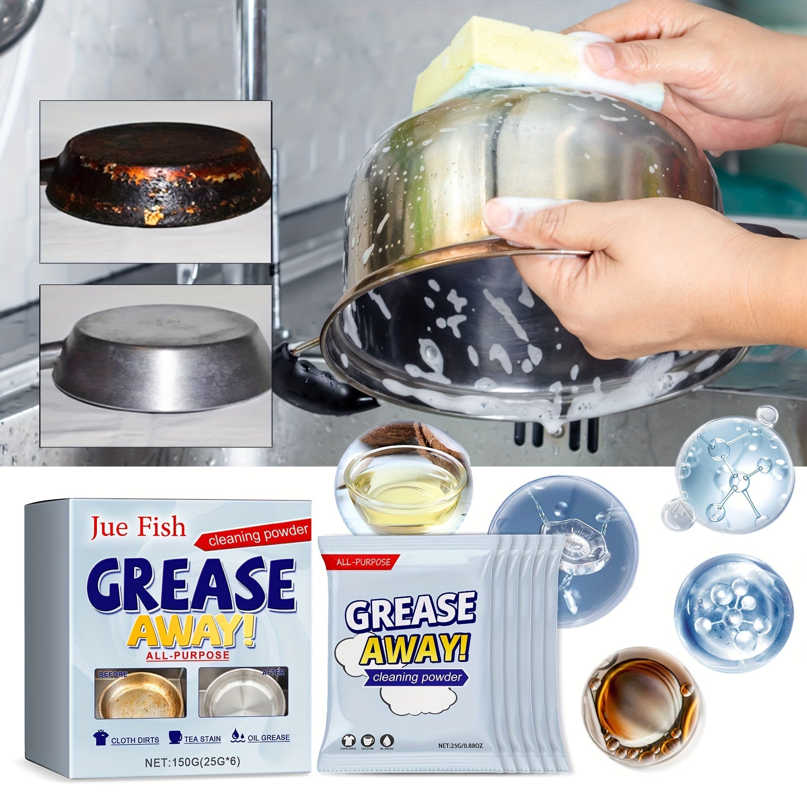 Fish Grease Cleaner Powder for Kitchen Surfaces and Oven Racks
