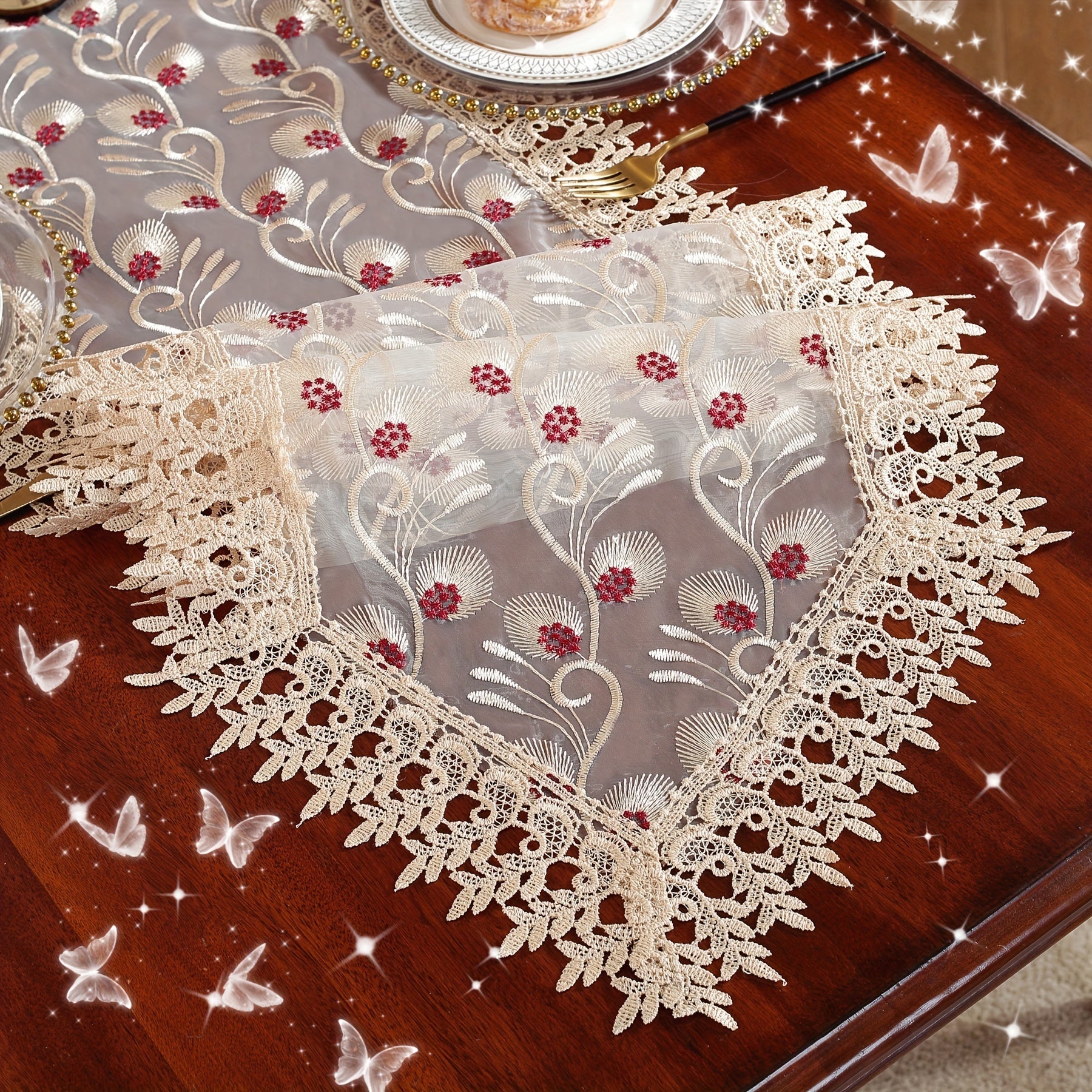 Embroidered Polyester Table Runner for Holiday and Wedding Decor
