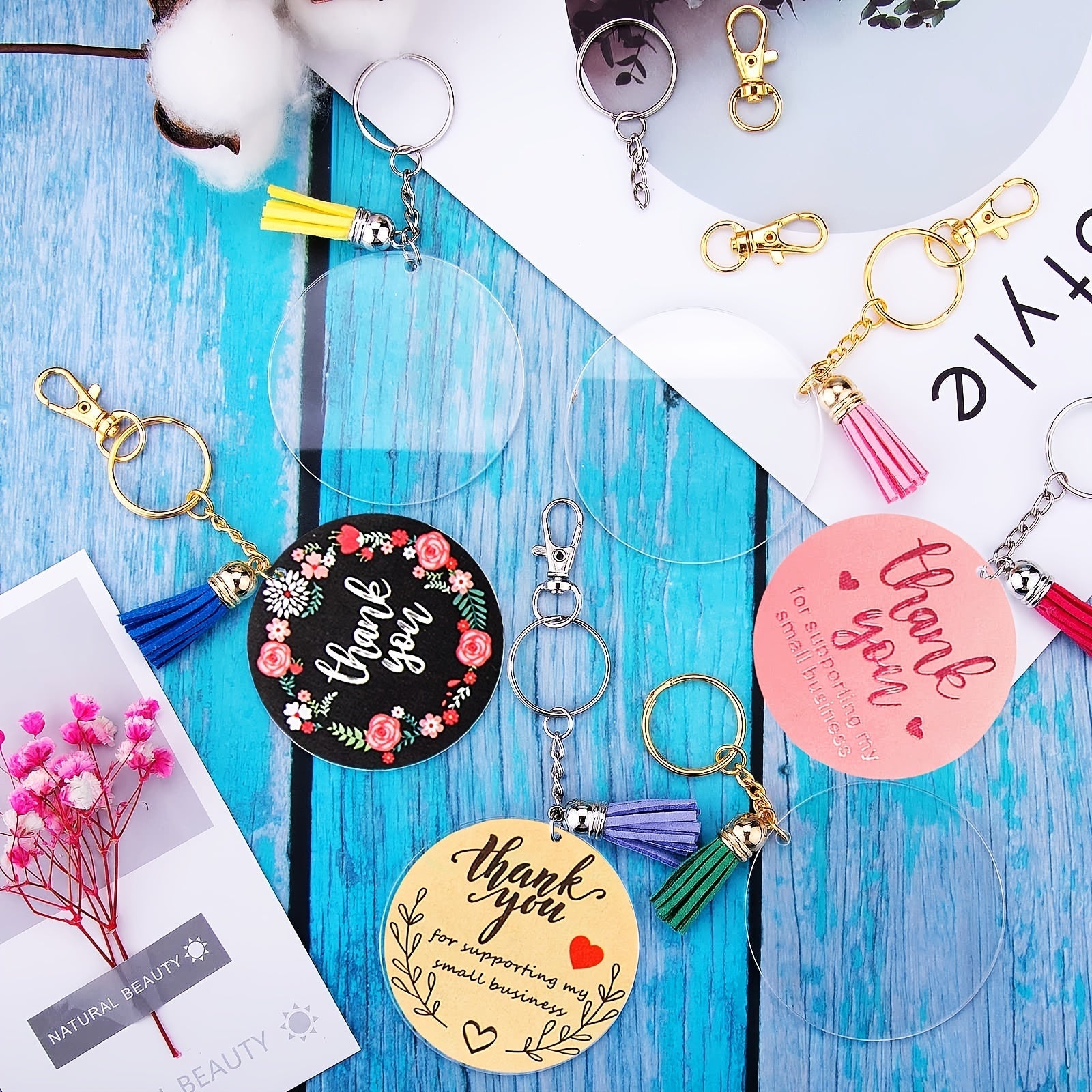 Akril kalitchaq uchun bo'sh joylar to'plami, dumaloq shaffof disklar, vinil bo'yash, hunarmandchilik va to'y dekoratsiyasi uchun teshiklar bilan