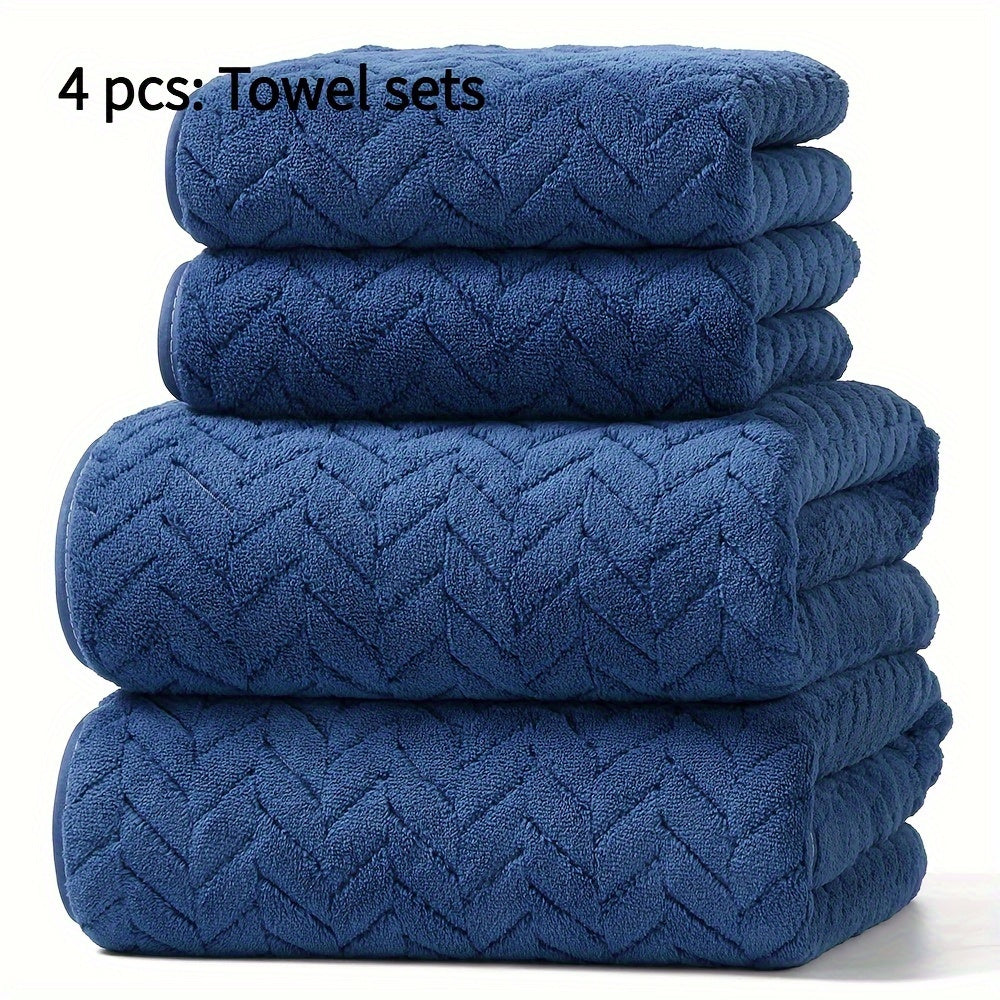 Christmas Bath Towel Set 4-Pack Soft Absorbent Polyester Herringbone Stripe