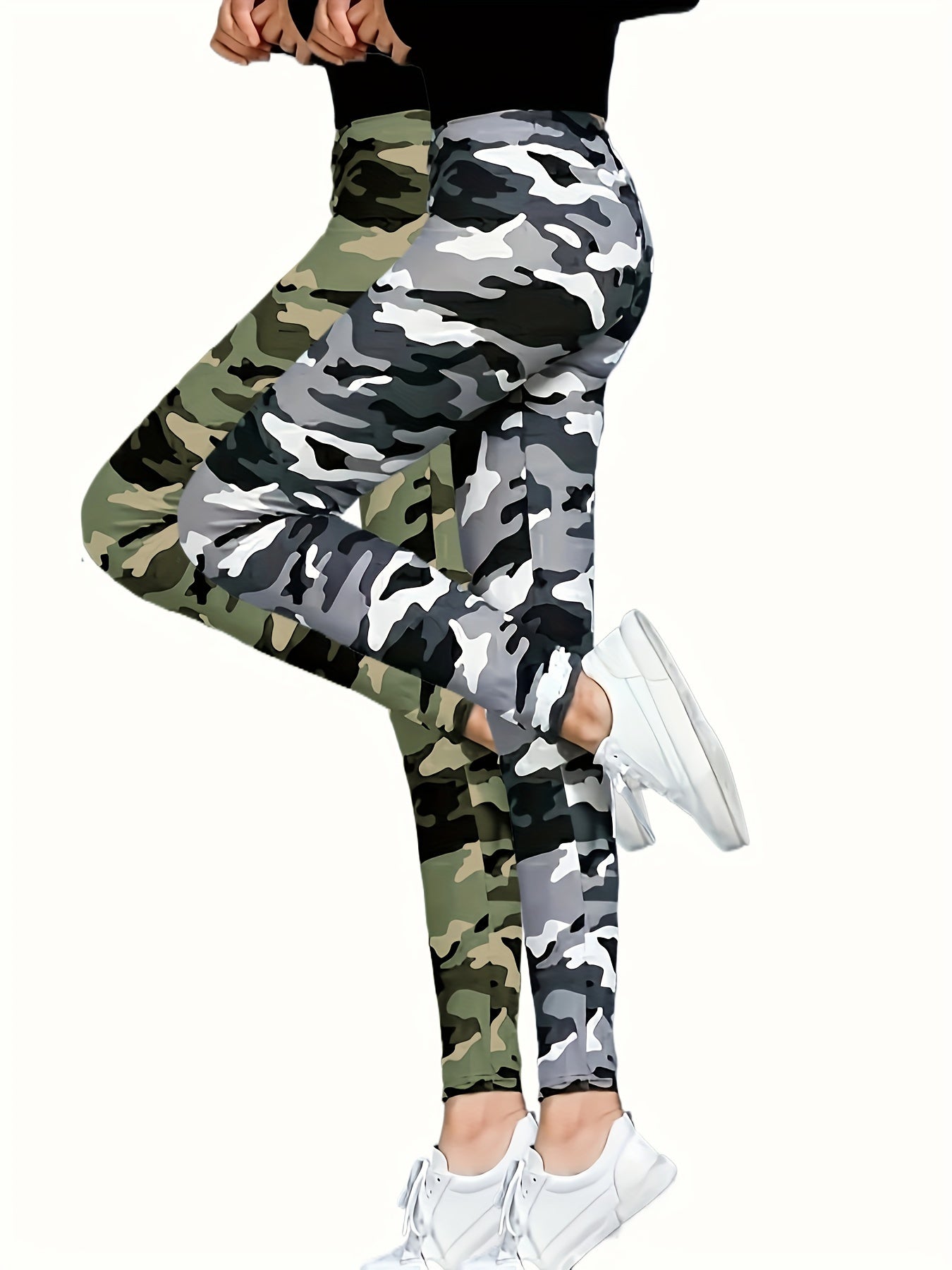 Women Plus Size Camouflage Print Skinny Leggings Casual Stretchy Pants