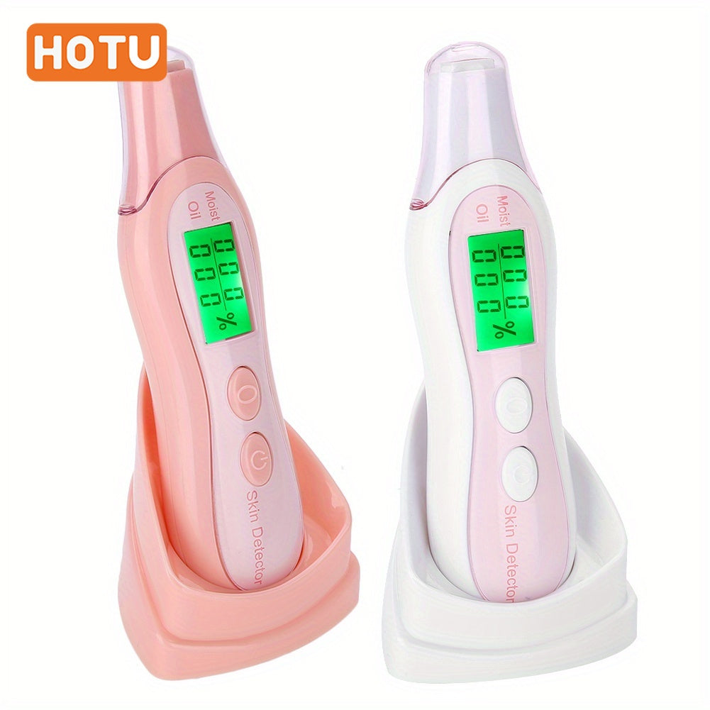 Digital Skin Moisture and Oil Analyzer Handheld LCD Display Pink White Battery Operated